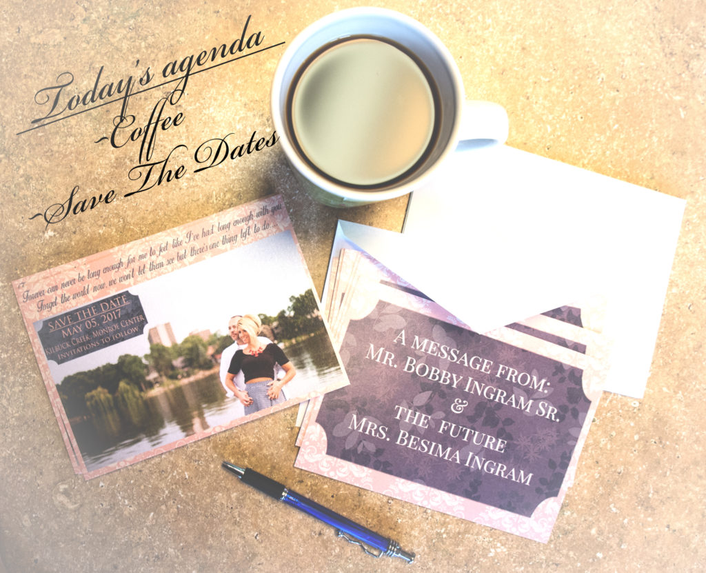 Save the dates, bobbi rose photography, coffee, a message from, pen, blue, blush, wedding, engagement session, graphic design 