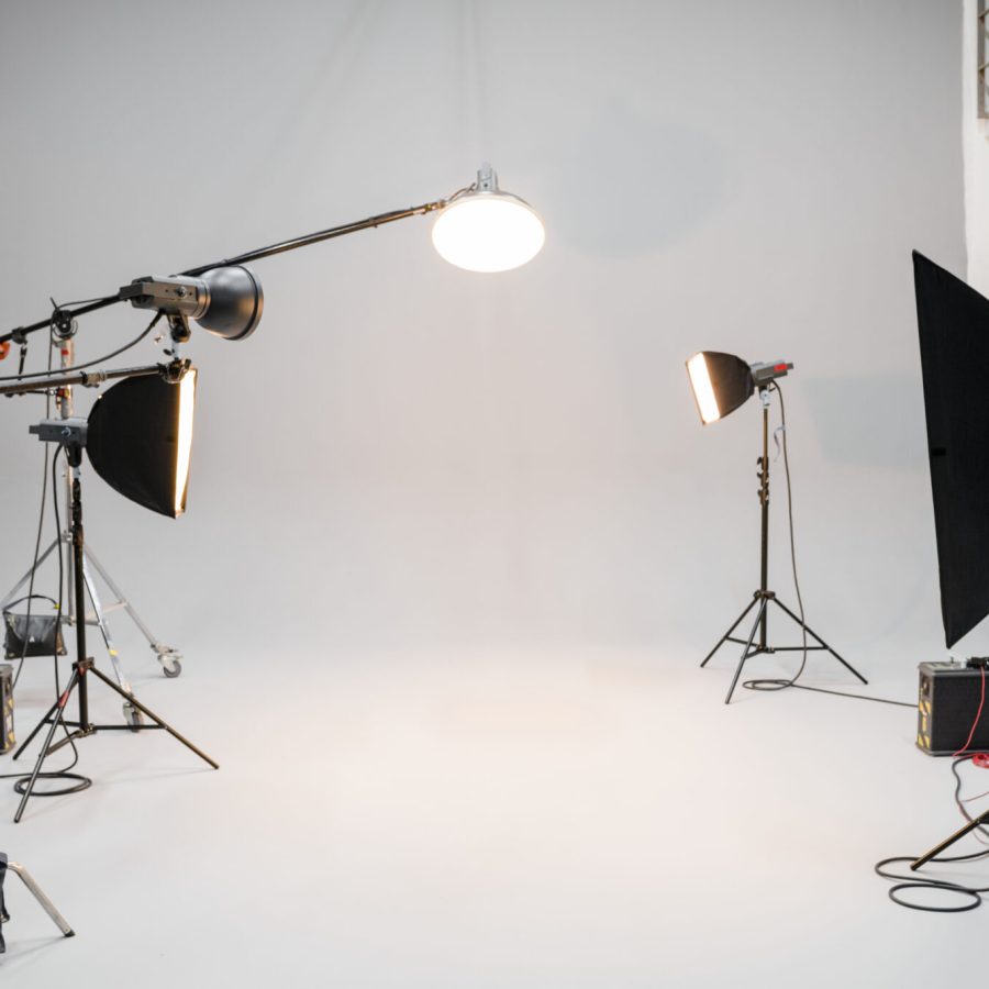 Empty studio with photography lighting